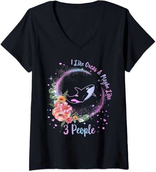 Womens Orca I Like Orcas People Whale Save The Whales Spirit Animal V-Neck T-Shirt