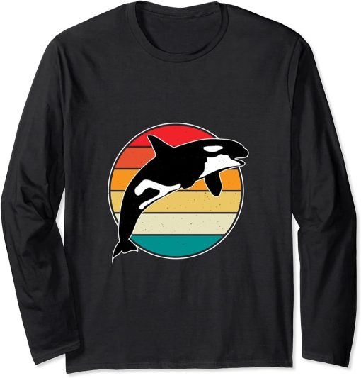 Retro Vintage Style - Save The Sea Pandas - I Love Orca Long Sleeve T-Shirt