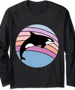 Orca Whale Retro Beach Vintage Sunset Long Sleeve T-Shirt