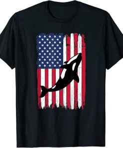 Orca Upside Down Silhouette American Flag USA Patriotic T-Shirt