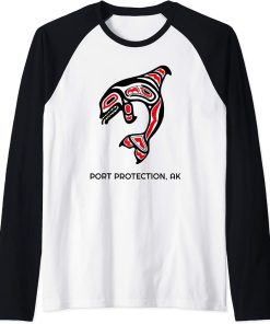 Port Protection, Alaska Native American Orca Killer Whales Raglan Baseball Tee