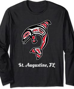 Native American St. Augustine Florida Red Orca Killer Whale Long Sleeve T-Shirt