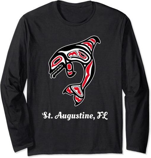 Native American St. Augustine Florida Red Orca Killer Whale Long Sleeve T-Shirt