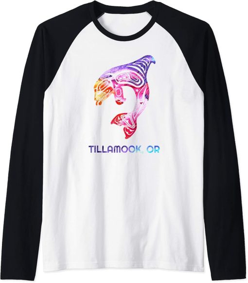 Tillamook Oregon Native American Orca Killer Whale Raglan Baseball Tee